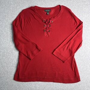 LRL Lauren Jeans Co Top Women's Large Pullover 3/4 Sleeve Lace Front Crew Neck